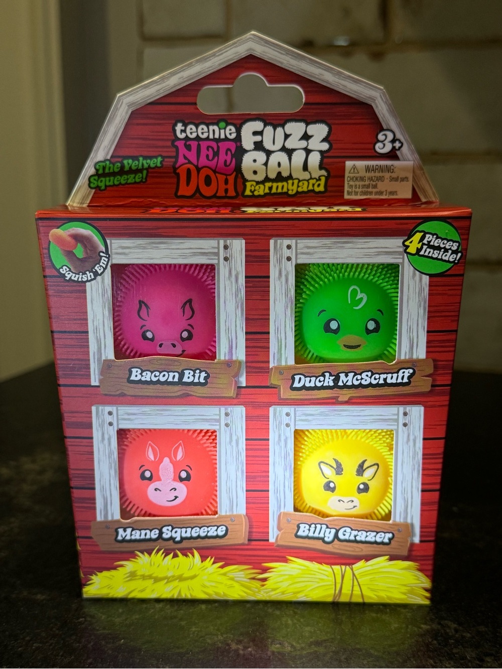 teenie NEEDOH Fuzz Ball Farmyard 4-Pack - Pink Green Orange Yellow AUTHENTIC